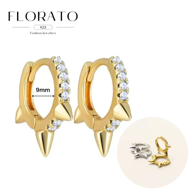 925 Silver Needle Rivet Micropaved Zircon Pendant Hoop Earrings For Women Punk Vintage Earrings Fashion Party Jewelry Gifts