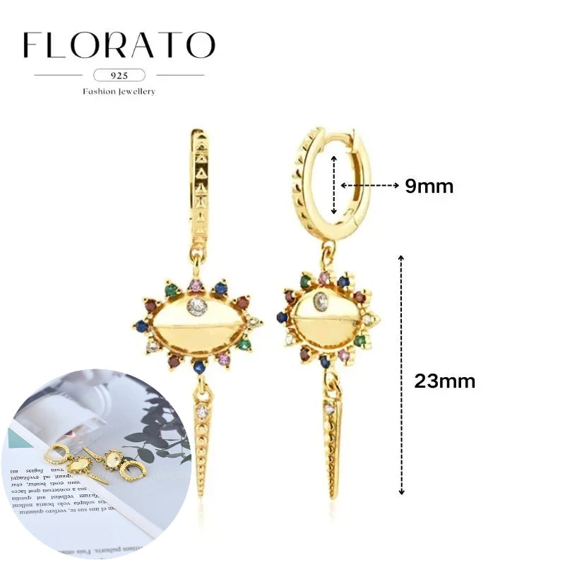 925 Silver Needle Rivet Micropaved Zircon Pendant Hoop Earrings For Women Punk Vintage Earrings Fashion Party Jewelry Gifts