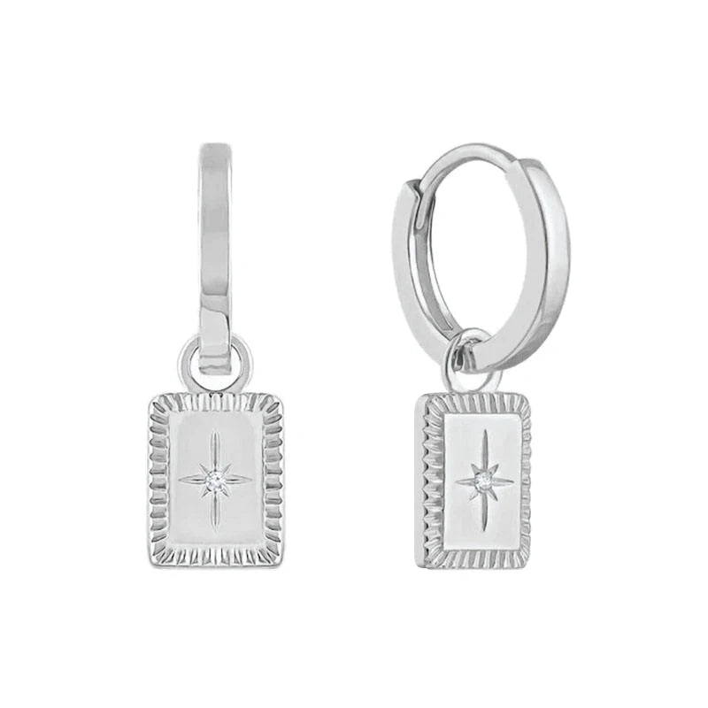 925 Silver Needle Rivet Micropaved Zircon Pendant Hoop Earrings For Women Punk Vintage Earrings Fashion Party Jewelry Gifts