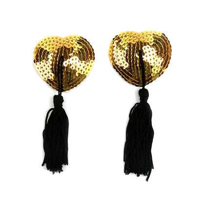 1Pair Sexy Pasties Stickers Sequin Nipple Covers with Tassels Heart Shape Nipple Stickers Pasties Wholesale Chest Stickers