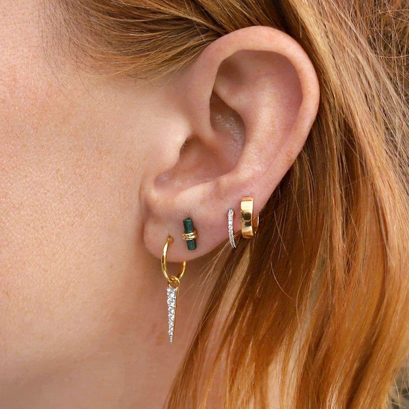 925 Silver Needle Rivet Micropaved Zircon Pendant Hoop Earrings For Women Punk Vintage Earrings Fashion Party Jewelry Gifts
