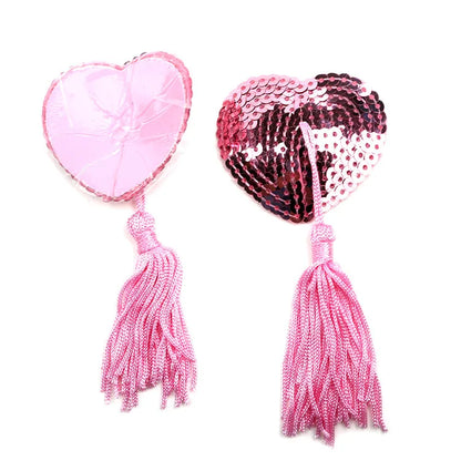 1Pair Sexy Pasties Stickers Sequin Nipple Covers with Tassels Heart Shape Nipple Stickers Pasties Wholesale Chest Stickers