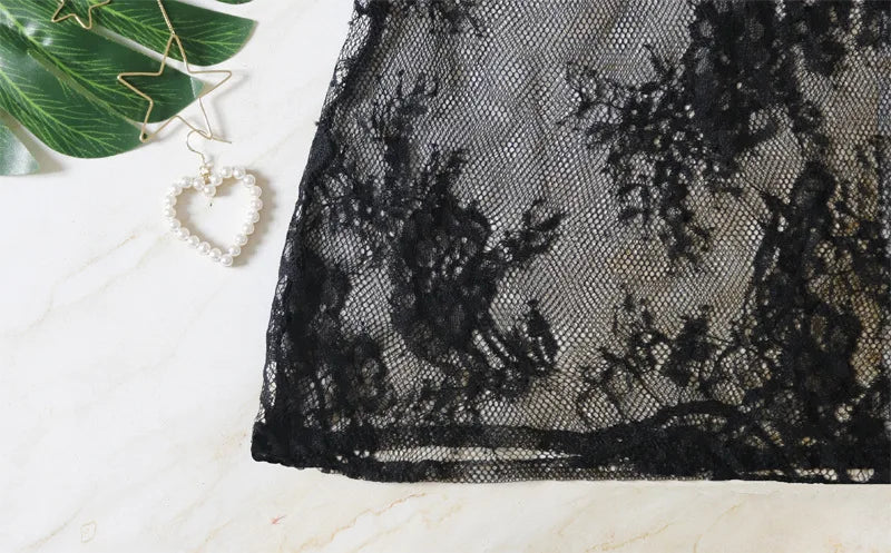 BKLD Sexy Perspective Black Lace Dress Women Summer Clothes Backless Spaghetti Strap Dress Night Club Party Dresses With Thong