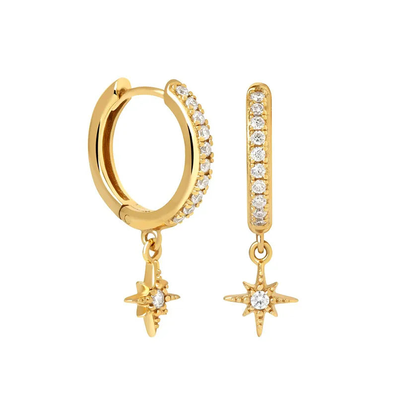 925 Silver Needle Rivet Micropaved Zircon Pendant Hoop Earrings For Women Punk Vintage Earrings Fashion Party Jewelry Gifts