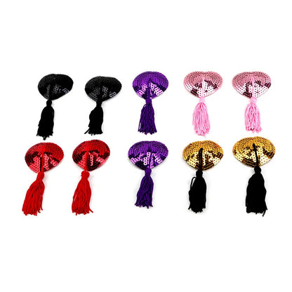 1Pair Sexy Pasties Stickers Sequin Nipple Covers with Tassels Heart Shape Nipple Stickers Pasties Wholesale Chest Stickers
