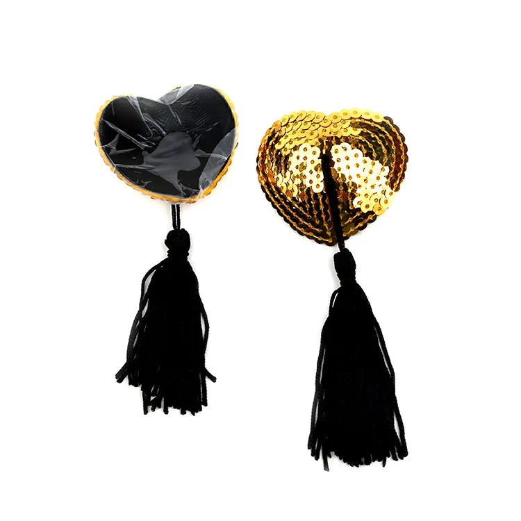 1Pair Sexy Pasties Stickers Sequin Nipple Covers with Tassels Heart Shape Nipple Stickers Pasties Wholesale Chest Stickers