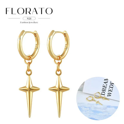 925 Silver Needle Rivet Micropaved Zircon Pendant Hoop Earrings For Women Punk Vintage Earrings Fashion Party Jewelry Gifts