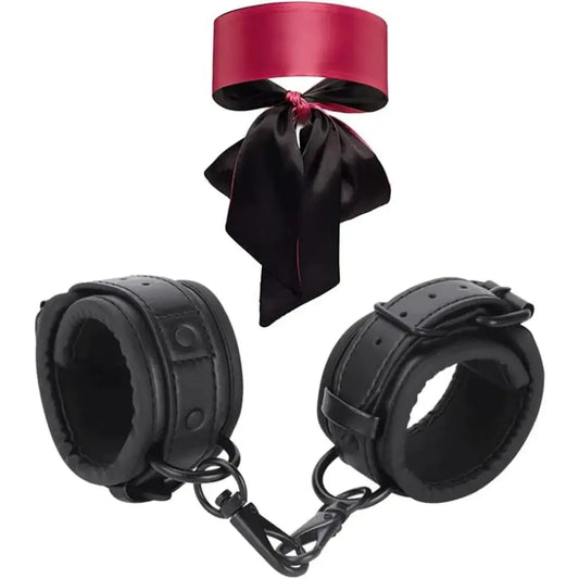 Leather Handcuffs Sex Play with Blindfold Silk Eye Cover Role Play Set for Couples Adults Wife SM Bondage Restraints Fetish Kit