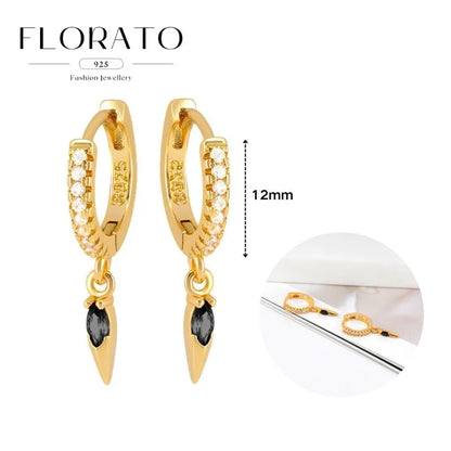 925 Silver Needle Rivet Micropaved Zircon Pendant Hoop Earrings For Women Punk Vintage Earrings Fashion Party Jewelry Gifts