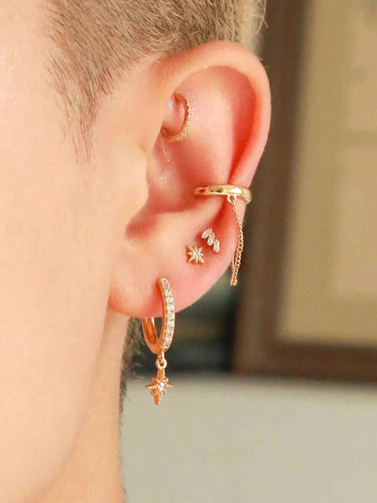 925 Silver Needle Rivet Micropaved Zircon Pendant Hoop Earrings For Women Punk Vintage Earrings Fashion Party Jewelry Gifts