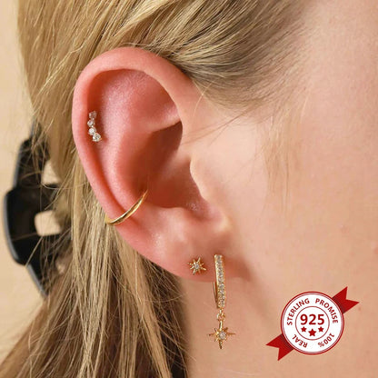 925 Silver Needle Rivet Micropaved Zircon Pendant Hoop Earrings For Women Punk Vintage Earrings Fashion Party Jewelry Gifts