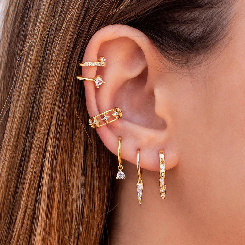 925 Silver Needle Rivet Micropaved Zircon Pendant Hoop Earrings For Women Punk Vintage Earrings Fashion Party Jewelry Gifts