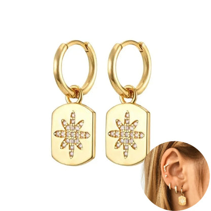 925 Silver Needle Rivet Micropaved Zircon Pendant Hoop Earrings For Women Punk Vintage Earrings Fashion Party Jewelry Gifts
