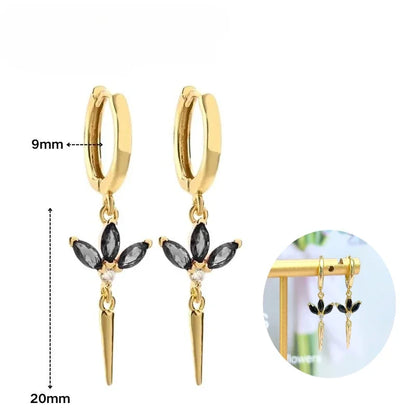 925 Silver Needle Rivet Micropaved Zircon Pendant Hoop Earrings For Women Punk Vintage Earrings Fashion Party Jewelry Gifts