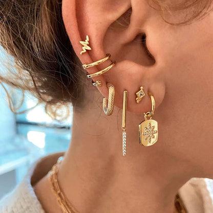925 Silver Needle Rivet Micropaved Zircon Pendant Hoop Earrings For Women Punk Vintage Earrings Fashion Party Jewelry Gifts