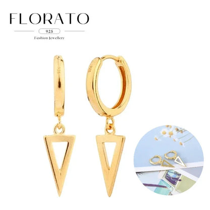 925 Silver Needle Rivet Micropaved Zircon Pendant Hoop Earrings For Women Punk Vintage Earrings Fashion Party Jewelry Gifts