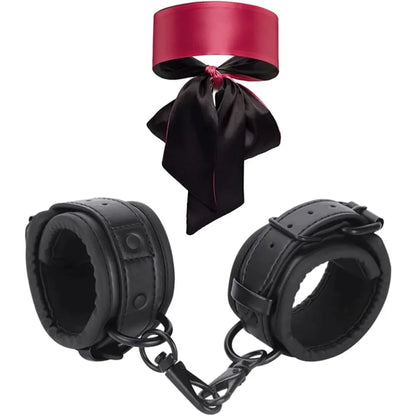 Leather Handcuffs Sex Play with Blindfold Silk Eye Cover Role Play Set for Couples Adults Wife SM Bondage Restraints Fetish Kit