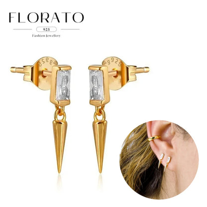 925 Silver Needle Rivet Micropaved Zircon Pendant Hoop Earrings For Women Punk Vintage Earrings Fashion Party Jewelry Gifts