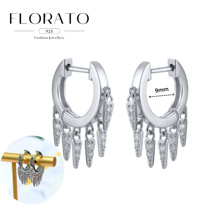925 Silver Needle Rivet Micropaved Zircon Pendant Hoop Earrings For Women Punk Vintage Earrings Fashion Party Jewelry Gifts