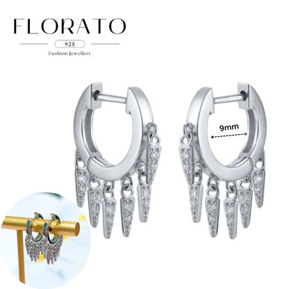 925 Silver Needle Rivet Micropaved Zircon Pendant Hoop Earrings For Women Punk Vintage Earrings Fashion Party Jewelry Gifts