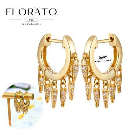 925 Silver Needle Rivet Micropaved Zircon Pendant Hoop Earrings For Women Punk Vintage Earrings Fashion Party Jewelry Gifts