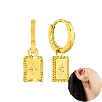 925 Silver Needle Rivet Micropaved Zircon Pendant Hoop Earrings For Women Punk Vintage Earrings Fashion Party Jewelry Gifts