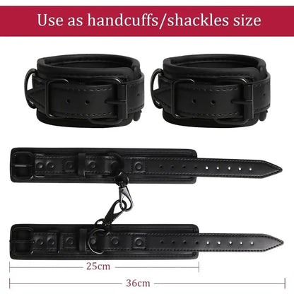 Leather Handcuffs Sex Play with Blindfold Silk Eye Cover Role Play Set for Couples Adults Wife SM Bondage Restraints Fetish Kit