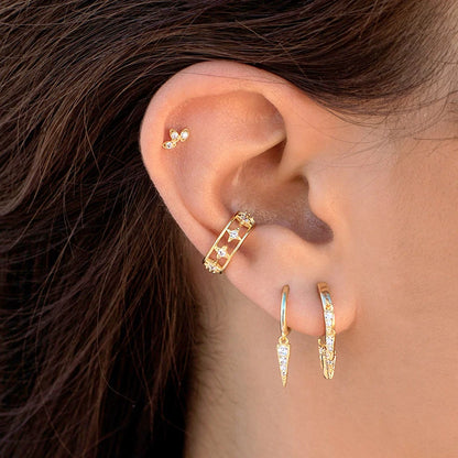 925 Silver Needle Rivet Micropaved Zircon Pendant Hoop Earrings For Women Punk Vintage Earrings Fashion Party Jewelry Gifts