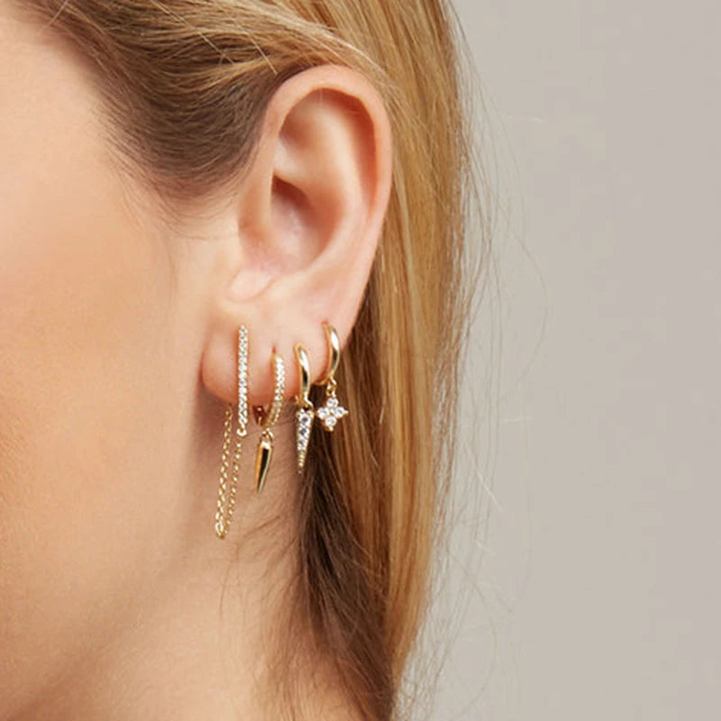 925 Silver Needle Rivet Micropaved Zircon Pendant Hoop Earrings For Women Punk Vintage Earrings Fashion Party Jewelry Gifts