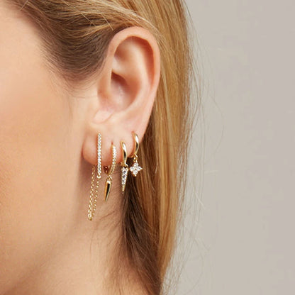 925 Silver Needle Rivet Micropaved Zircon Pendant Hoop Earrings For Women Punk Vintage Earrings Fashion Party Jewelry Gifts