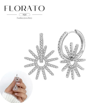 925 Silver Needle Rivet Micropaved Zircon Pendant Hoop Earrings For Women Punk Vintage Earrings Fashion Party Jewelry Gifts