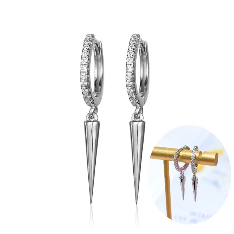 925 Silver Needle Rivet Micropaved Zircon Pendant Hoop Earrings For Women Punk Vintage Earrings Fashion Party Jewelry Gifts
