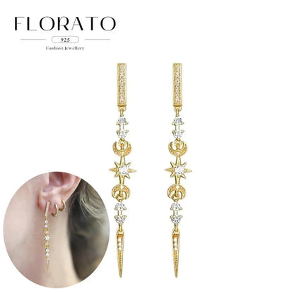 925 Silver Needle Rivet Micropaved Zircon Pendant Hoop Earrings For Women Punk Vintage Earrings Fashion Party Jewelry Gifts