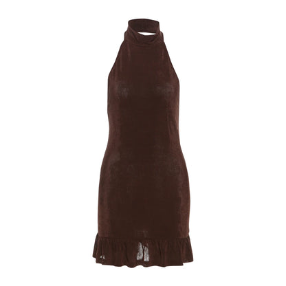 Nibber Folds Backless Dress Women Backless o-Neck Solid Thin Sleeveless Sexy Midnight Summer Trend Party Street Mini Bodycon