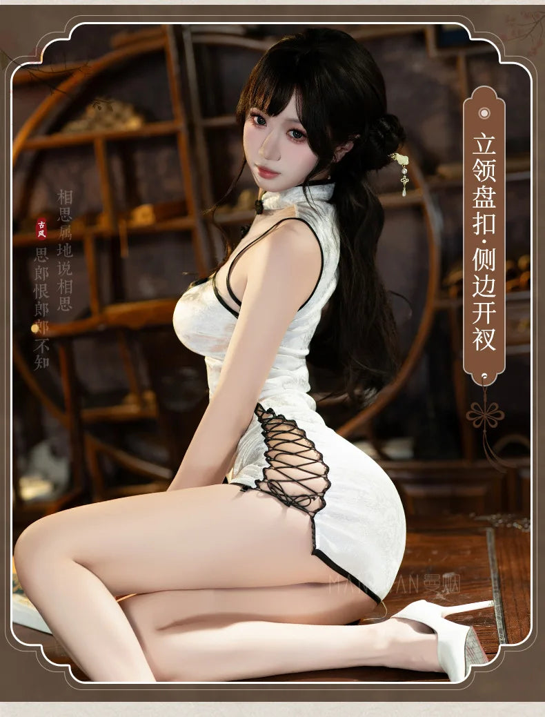 Halloween Costumes For Women Party Performance Chinese Lolita Cosplay white Cheongsam Gothic Sexy Qipao Dress Anime Costume
