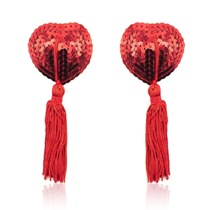 1Pair Sexy Pasties Stickers Sequin Nipple Covers with Tassels Heart Shape Nipple Stickers Pasties Wholesale Chest Stickers