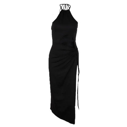 WhereMery Fashion Off Shoulder High-waist Backless Solid Long Dress Sexy Elegant Hollow Out Split Dresses Summer Women Vestidos