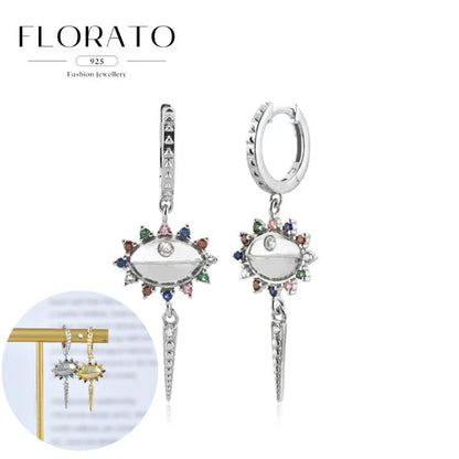 925 Silver Needle Rivet Micropaved Zircon Pendant Hoop Earrings For Women Punk Vintage Earrings Fashion Party Jewelry Gifts
