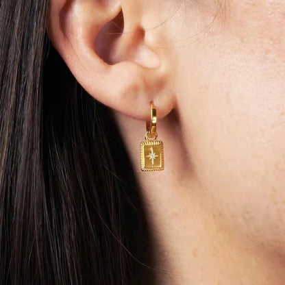 925 Silver Needle Rivet Micropaved Zircon Pendant Hoop Earrings For Women Punk Vintage Earrings Fashion Party Jewelry Gifts