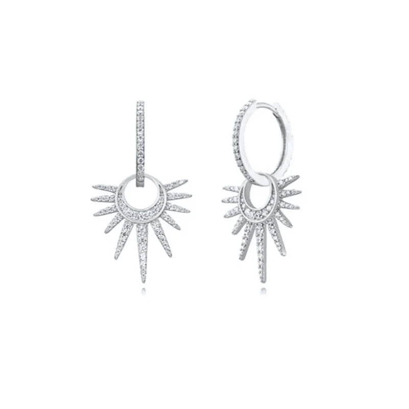 925 Silver Needle Rivet Micropaved Zircon Pendant Hoop Earrings For Women Punk Vintage Earrings Fashion Party Jewelry Gifts