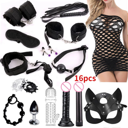 BDSM Adult Sex Toy Kits Sets for Sexy Games Bondage Mask Set Feather Handcuffs Ankle Cuff Restraints for Couple Sexual Aids ﻿18+