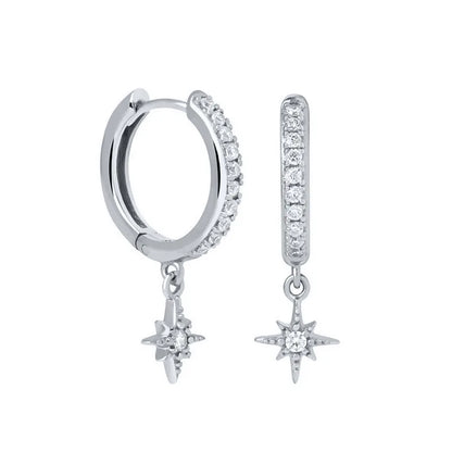925 Silver Needle Rivet Micropaved Zircon Pendant Hoop Earrings For Women Punk Vintage Earrings Fashion Party Jewelry Gifts