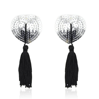 1Pair Sexy Pasties Stickers Sequin Nipple Covers with Tassels Heart Shape Nipple Stickers Pasties Wholesale Chest Stickers