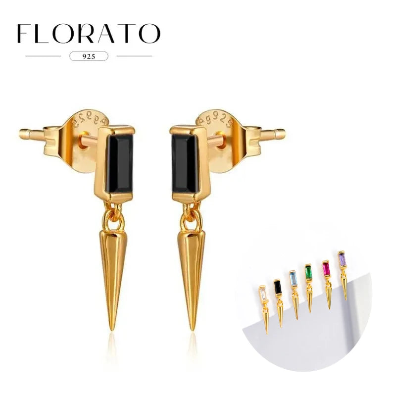 925 Silver Needle Rivet Micropaved Zircon Pendant Hoop Earrings For Women Punk Vintage Earrings Fashion Party Jewelry Gifts
