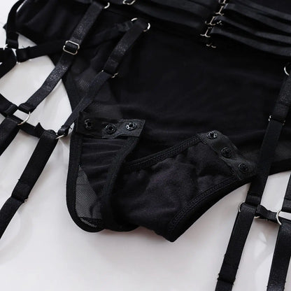 MIRABELLE Tight Fitting Lace Bodysuit See Through Sexy Lingerie Body With Gloves Garter Outfit Sissy Crotchless Mesh Top