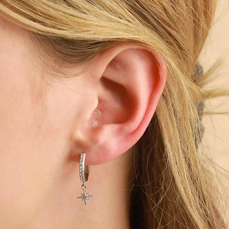 925 Silver Needle Rivet Micropaved Zircon Pendant Hoop Earrings For Women Punk Vintage Earrings Fashion Party Jewelry Gifts