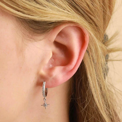925 Silver Needle Rivet Micropaved Zircon Pendant Hoop Earrings For Women Punk Vintage Earrings Fashion Party Jewelry Gifts