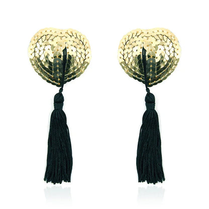 1Pair Sexy Pasties Stickers Sequin Nipple Covers with Tassels Heart Shape Nipple Stickers Pasties Wholesale Chest Stickers
