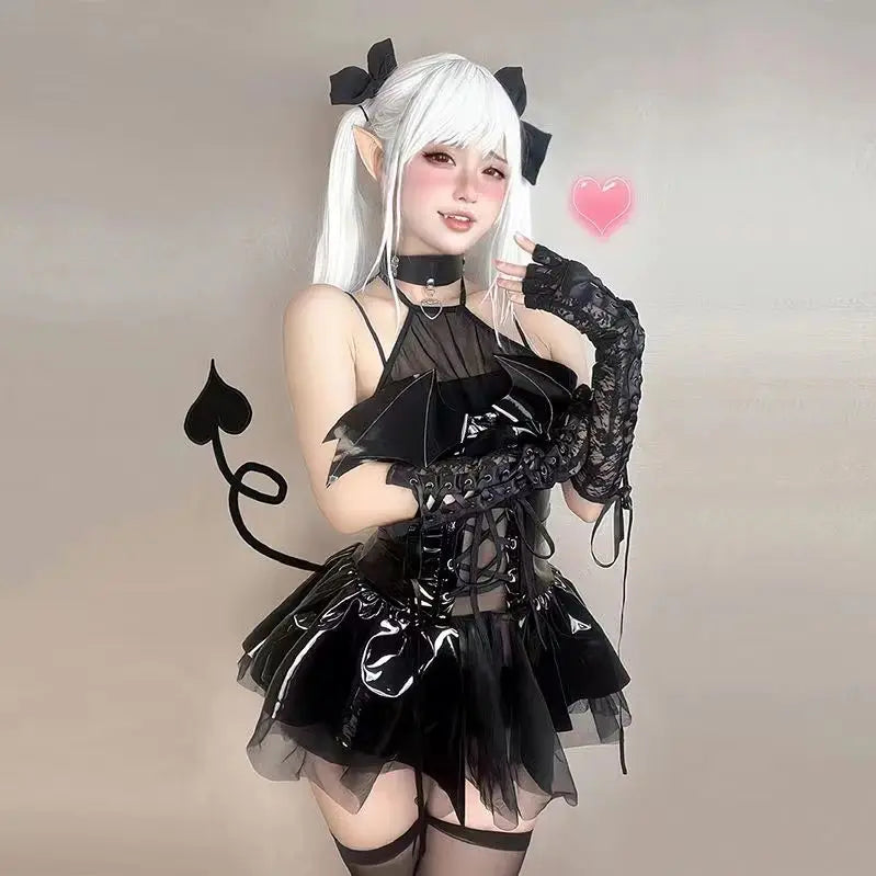 AltGoth Sexy Cosplay Pu Dress Women Harajuku Streetwear Grunge Bandage Hollow Out Bats Dress Punk Y2k E-girl Mall Gothic Clothes