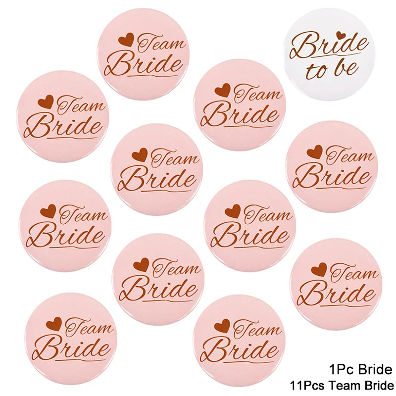 12/1pcs Bride to be Team Bride Badge for Wedding Bridal Shower Decoration Bridesmaids Gift Bachelorette Party Hen Night Supplies